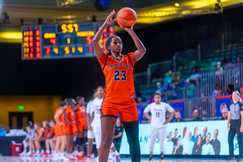 Princeton women's basketball guard Madison St. Rose shoots against UMES