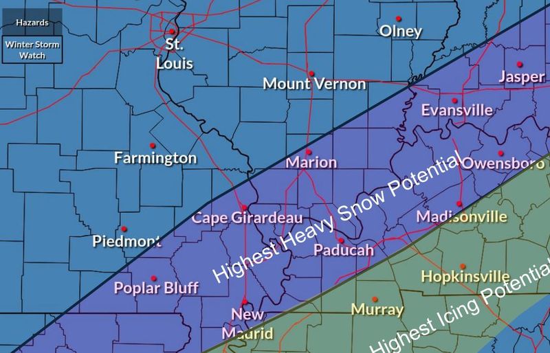 A National Weather Service graphic shows Evansville could be among the cities to get the heaviest snowfall when a major winter storm barrels across the area between Jan. 23 and Jan. 25, 2026.