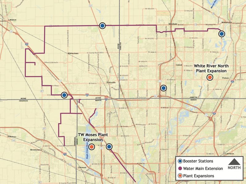To facilitate the Citizens-Lebanon Water Supply Program, Citizens will expand two Marion County water treatment plants, add about 52 miles of water mains, upgrade booster stations and build new water storage tanks along the route to ship the water northwest.
