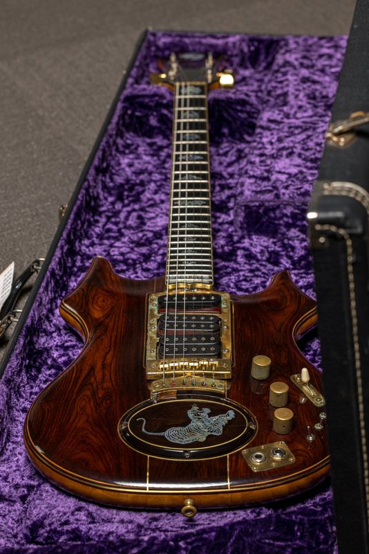 Jerry Garcia’s guitar “Tiger," custom made by Doug Irwin. This was Garcia’s main stage guitar from 1979 to 1989 and notably 
used for his last performance with the Grateful Dead at Chicago’s Soldier Field on July 9, 1995. Estimated value: $1 million to $2 million.