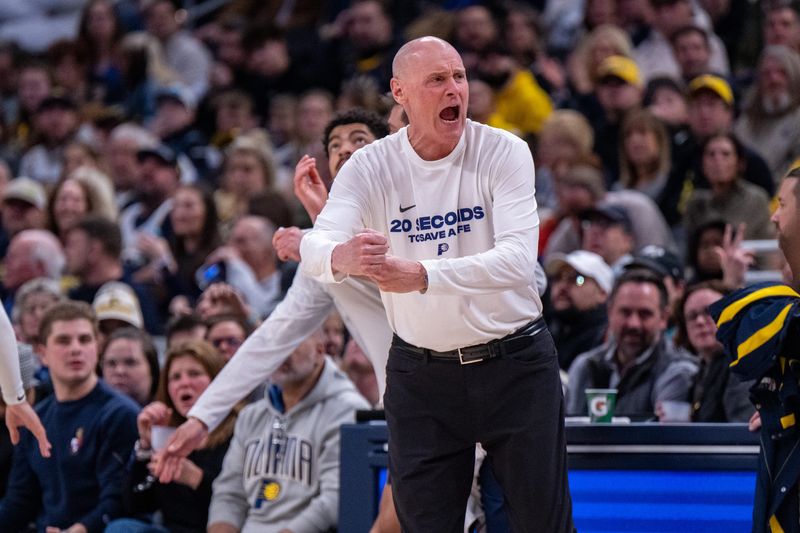 Indiana Pacers head coach Rick Carlisle reacts during the first half of an NBA basketball game against the Atlanta Hawks, Saturday, Jan. 31, 2026, at Gainbridge Fieldhouse.