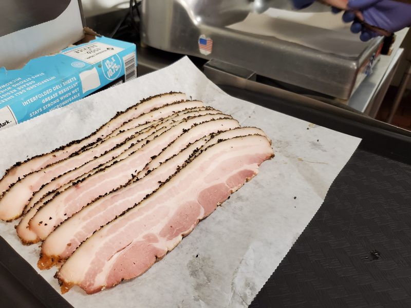 Thick-sliced bacon.