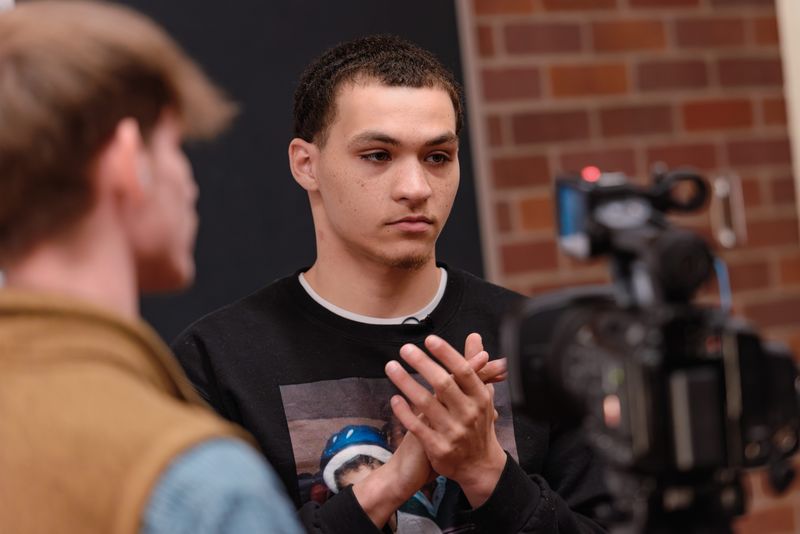 Dredon Nunn speaks to reporters on Monday, Feb. 9, 2026. Nunn's father, Everett Nunn, was shot and killed by an Evansville police officer on Nov. 22, 2025.