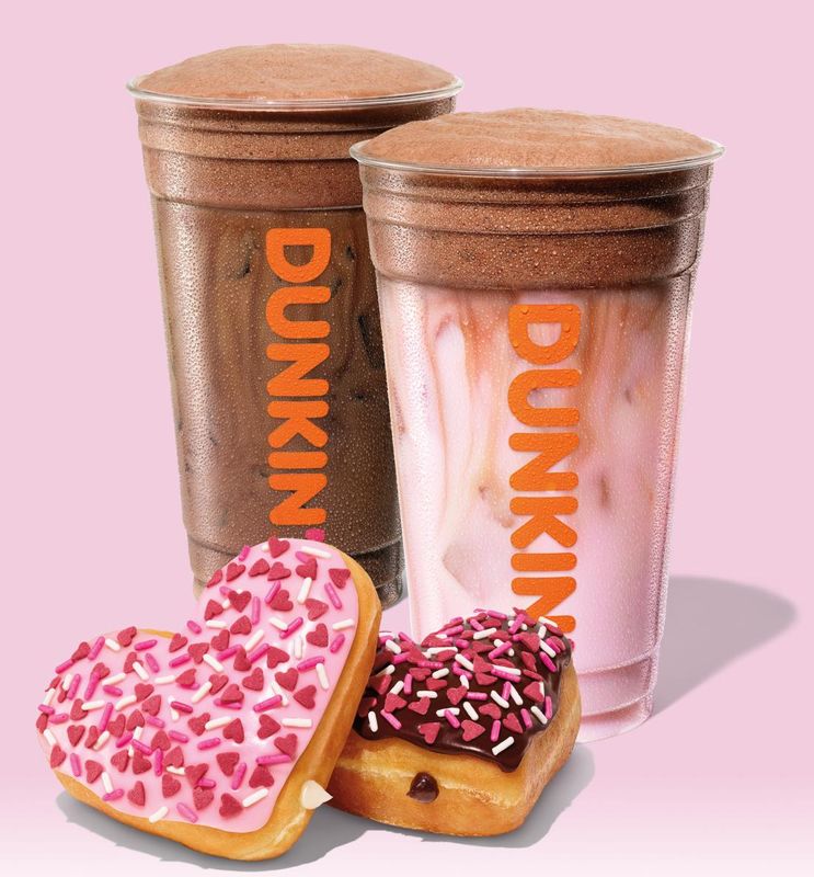 Dunkin' Donuts has special Valentine's Day-themed beverages and the Cupid's Choice Classic Donut and Brownie Batter Classic Donut.