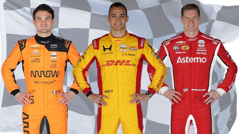 (From left): Pato O'Ward, Alex Palou, Josef Newgarden, IndyCar Series drivers for the 2026 season