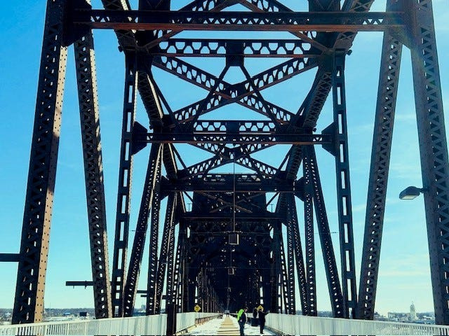 My view while walking across the Ohio River on the Big Four Pedestrian Bridge.