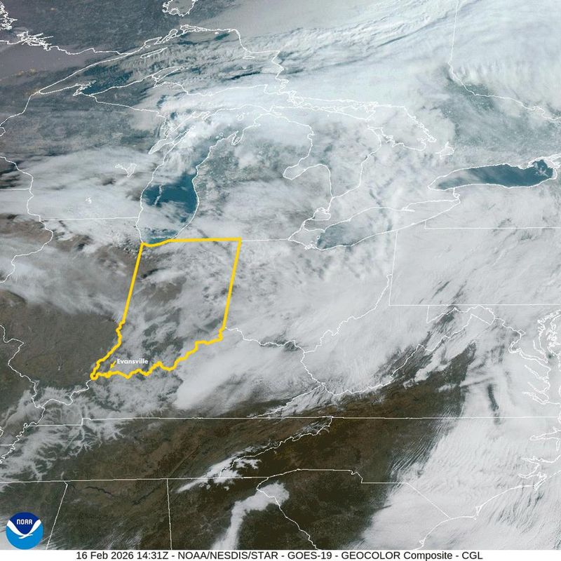 Imagery captured Monday, Feb. 16, 2026, by a National Oceanic and Atmospheric Administration weather satellite shows fog blanketing the Tri-State and then dissipating as daytime temperatures rise.
