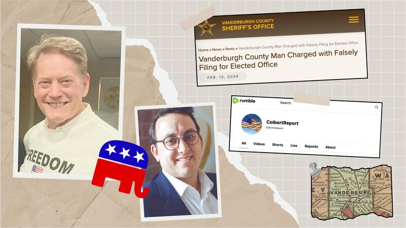 Ken Colbert (left) defied Vanderburgh County GOP Chair Kyhle Moers (right) when he ran for a party delegate post despite having been deemed a "Republican in bad standing" until 2030.