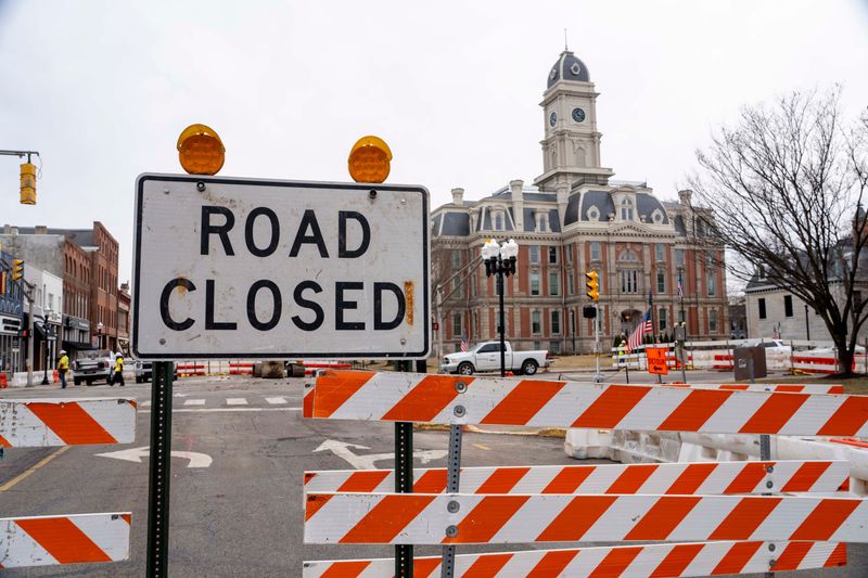 Project “Embrace Downtown” is a months-long construction project to improve infrastructure and aesthetics in its downtown, Noblesville, Indiana on Feb. 17, 2026.