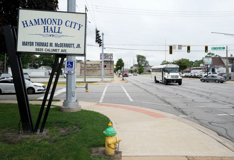Cars travel down the street Tuesday, Aug. 19, 2025, in Hammond, Indiana.