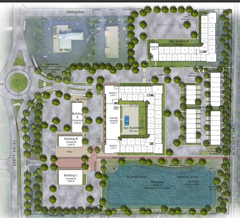 Westfield city councilors are considering a mixed-use development that would bring more dense housing and more retail options to the city. The development would be located off the Midland Trace Trail at 3901 Westfield Road.