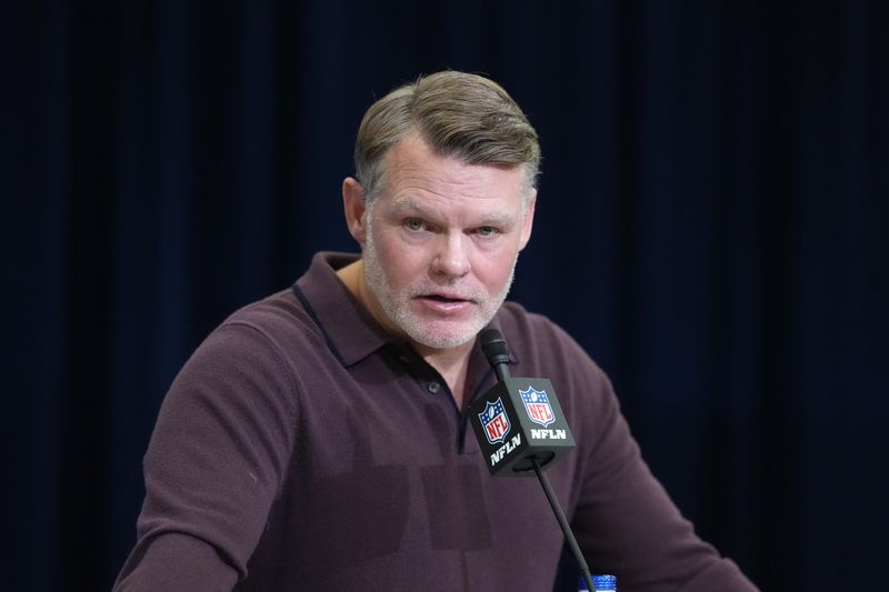 Feb 24, 2026; Indianapolis, IN, USA; Indianapolis Colts general manager Chris Ballard speaks at the NFL Scouting Combine at the Indiana Convention Center. Mandatory Credit: Kirby Lee-Imagn Images