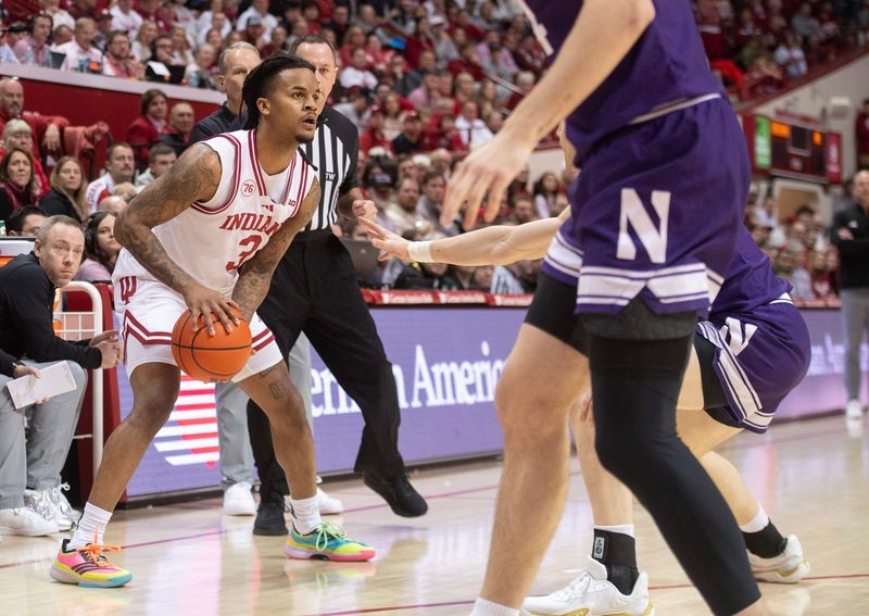 Indiana's Lamar Wilkerson (3) during the Indiana versus Northwestern men's basketball game at Simon Skjodt Assembly Hall on Tuesday, Feb. 24, 2026.