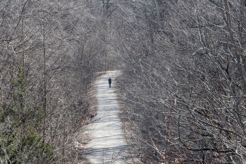 Lots of bare branches form interesting patterns at the Milwaukee Trail on Friday, Feb. 27, 2026. The warm weather Friday made for a good springlike walking opportunity.