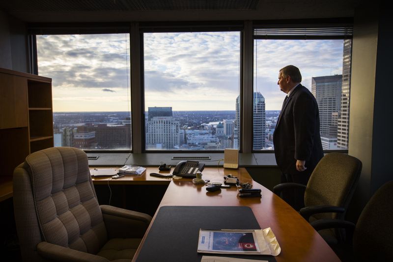 Mykal McEldowney photos/The Star
Indianapolis Mayor Greg Ballard’s legacy includes the sale of the city’s water utility, the addition of more bike lanes through the county and reaching a deal with the City-County Council to fund a pilot pre-kindergarten scholarship program.
Indianapolis Mayor Greg Ballard posed for a portrait inside his office on the 25th floor of the City-County Building on Dec. 18, 2015.