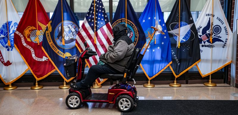A veteran waits for a ride inside the Richard L. Roudebush VA Medical Center on Tuesday, March 3, 2026, in Indianapolis.