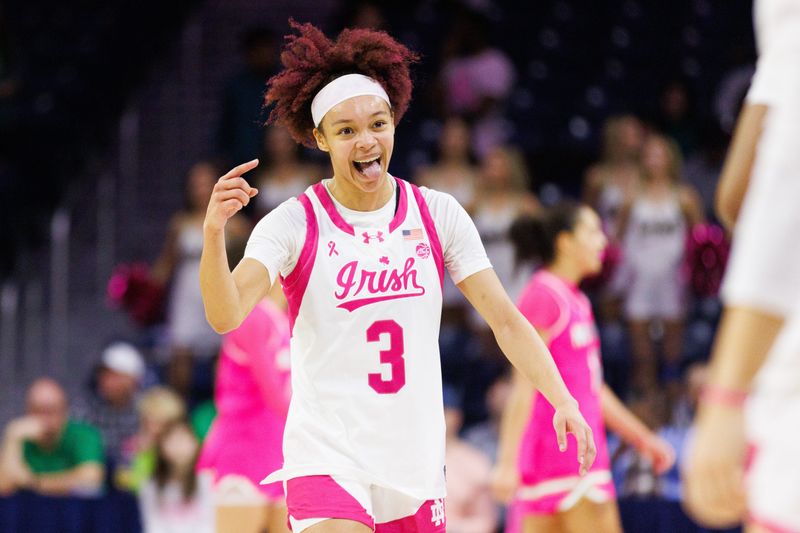 Notre Dame guard Hannah Hidalgo celebrates going into a timeout during a NCAA women's basketball game against NC State at Purcell Pavilion on Sunday, Feb. 15, 2026, in South Bend.