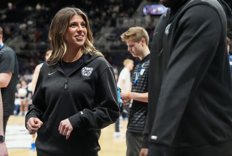 Butler Bulldogs Ali Matta walks onto the court Wednesday, March 4, 2026, during the game at Hinkle Fieldhouse in Indianapolis.