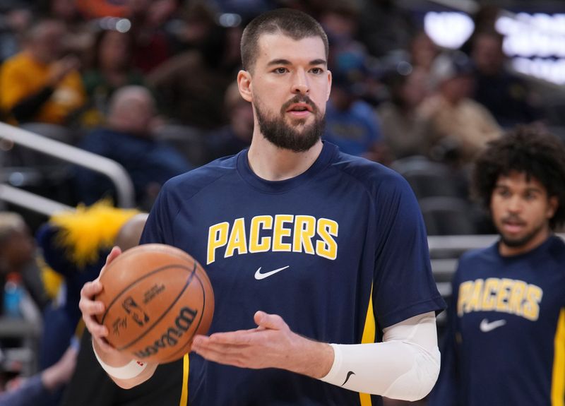 Indiana Pacers center Ivica Zubac (40) warms up before a game against the Phoenix Suns on Thursday, March 12, 2026, at Gainbridge Fieldhouse in Indianapolis.