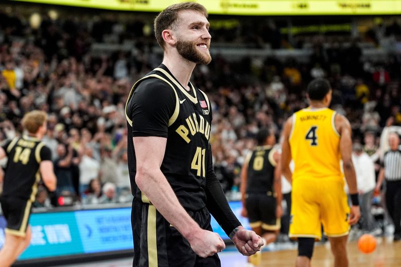 Purdue guard Braden Smith (41) celebrates 80-72 win over Michigan at the Big Ten Tournament final at United Center in Chicago on Sunday, March 15, 2026.