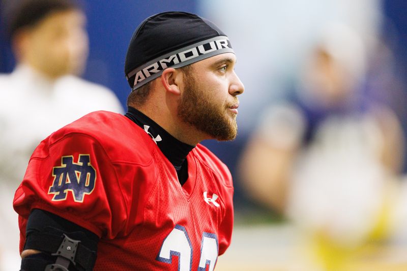 Running back Aneyas Williams looks on during a Notre Dame football practice at Irish Athletic Center on Friday, March 20, 2026, in South Bend.