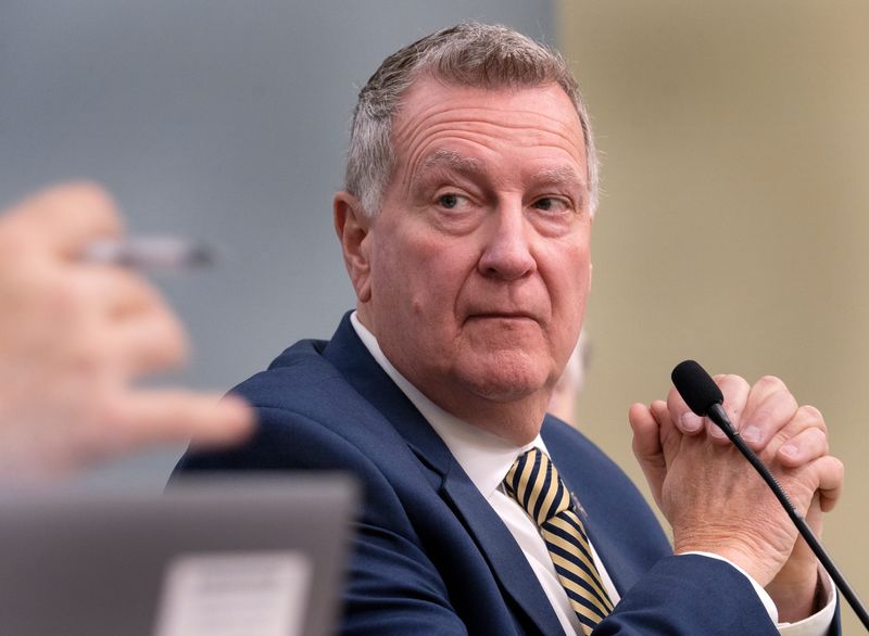 IURC Commissioner Bob Deig listens during the IURC investigative hearing on energy affordability Tuesday, March 24, 2026.