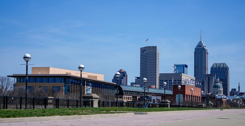 City-scape of downtown Indianapolis on Tuesday, March 24, 2026, at White River State Park.