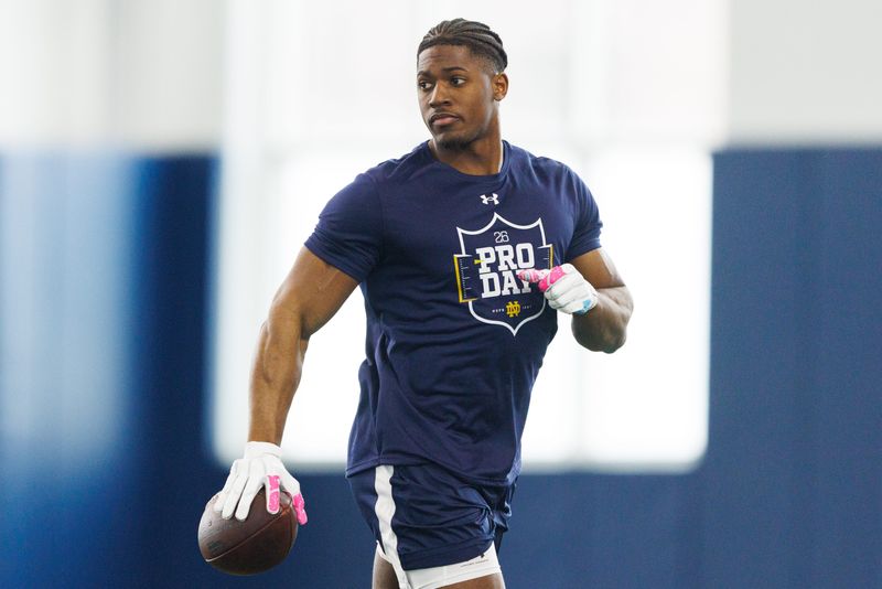 Running back Jadarian Price during Notre Dame football's Pro Day at Irish Athletic Center on Tuesday, March 24, 2026, in South Bend.