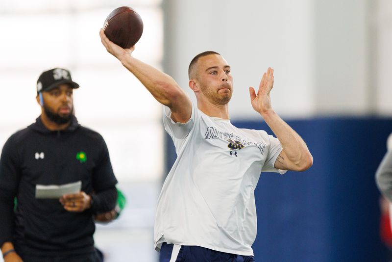 Quarterback CJ Carr during Notre Dame football's Pro Day at Irish Athletic Center on Tuesday, March 24, 2026, in South Bend.