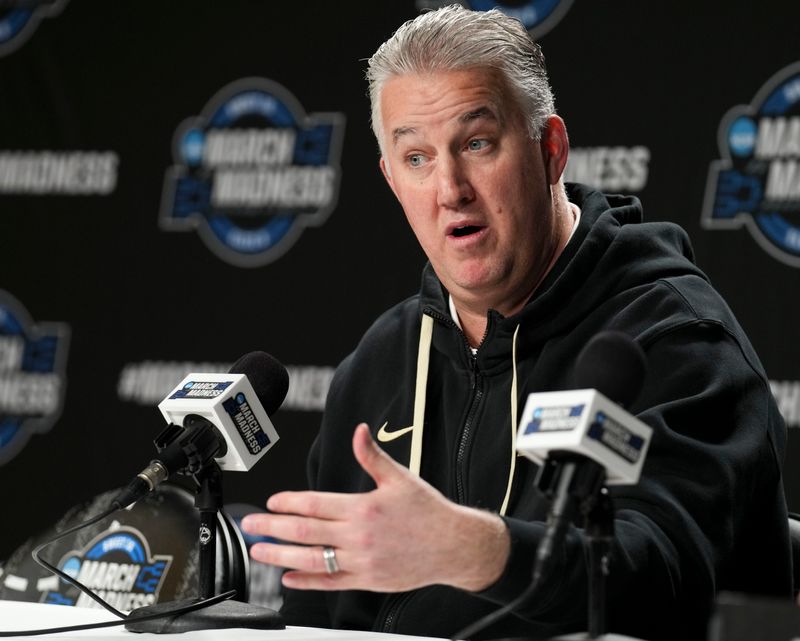 Purdue Boilermakers head coach Matt Painter speaks to media ahead of a NCAA Tournament Sweet 16 game against the Texas Longhorns on Wednesday, March 25, 2026 at SAP Center in San Jose, Calif.