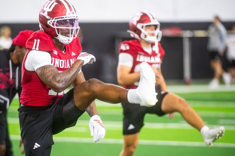 Indiana's Nick Marsh (11) during Indiana University spring football practice on Thursday, March 26, 2026.