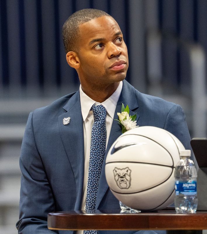 Ronald Nored is introduced as the 25th Butler University men’s basketball coach Friday, March 27, 2026, during a press conference held at Hinkle Fieldhouse in Indianapolis. Nored replaces Thad Matta after his retirement following the 2025-26 season.