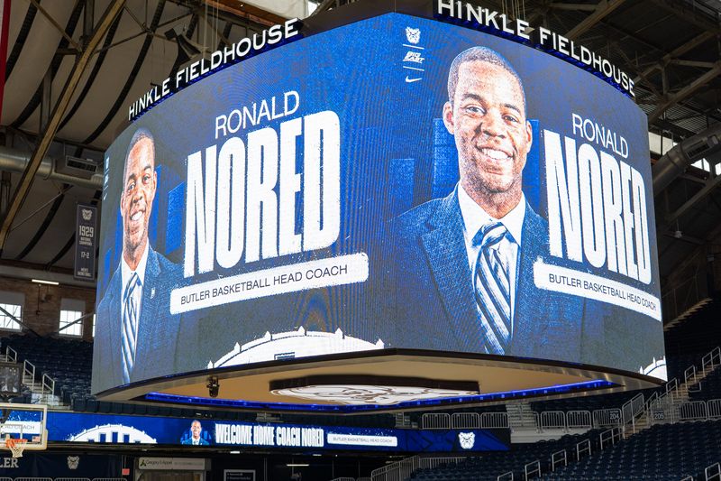 Ronald Nored is introduced as the 25th Butler University men’s basketball coach Friday, March 27, 2026, during a press conference held at Hinkle Fieldhouse in Indianapolis. Nored replaces Thad Matta after his retirement following the 2025-26 season.