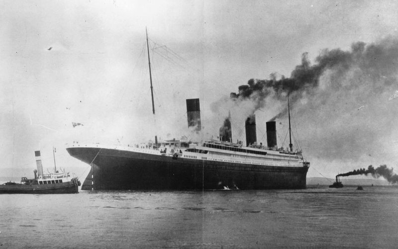 circa 1912: The luxury White Star liner 'Titanic', which sank on its maiden voyage to America in 1912, seen here on trials in Belfast Lough. (Photo by Topical Press Agency/Getty Images)