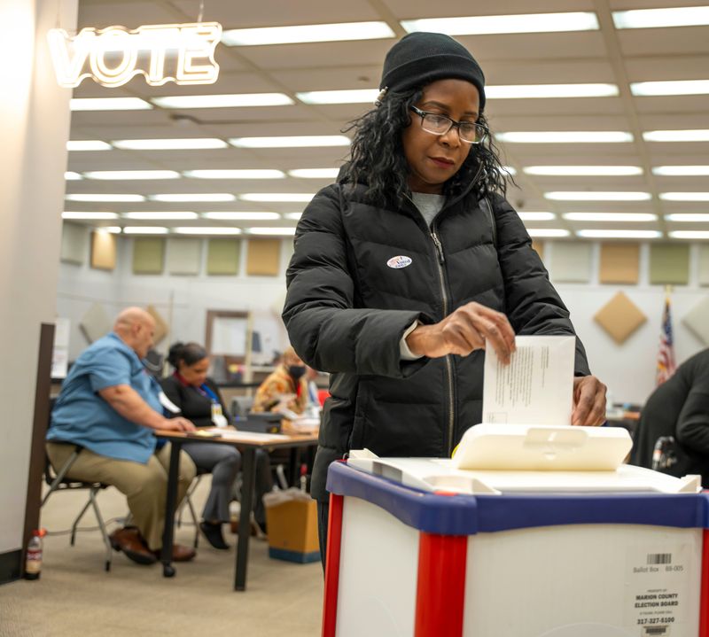 “I vote early because there are not lines,’ says Sherron Franklin, “Voting is important because you can vote for representatives that will uphold policies,”, during early voting at the City County building Tuesday, April 7, 2026, in Indianapolis.