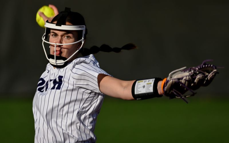 Bloomington South’s Rachel Johnson throws a pitch against Edgewood during the softball game at South on Tuesday, April 7, 2026.
