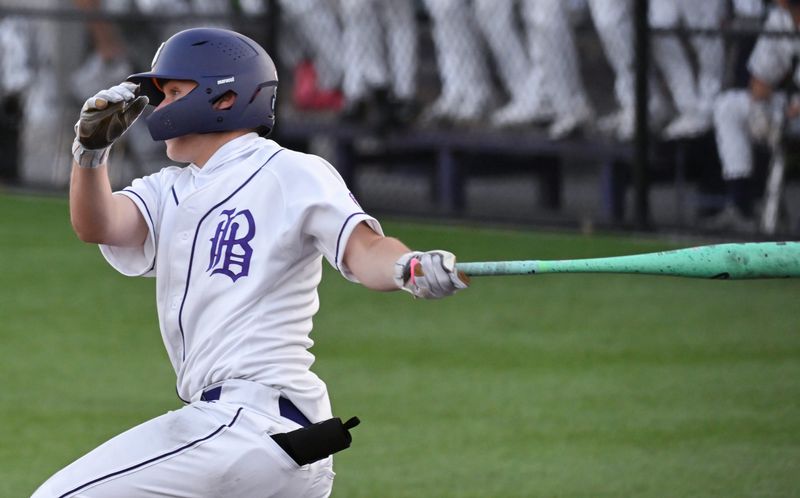 Bloomington South’s Reid Walker (0) hits the ball against Edgewood during the baseball game at South on Tuesday, April 7, 2026.
