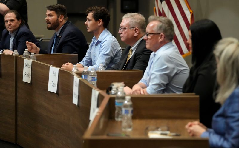 Candidate J.D. Ford, a current Indiana state senator, speaks during a forum for Democrats running for Congress in Indiana’s 5th Congressional District on Wednesday, April 15, 2026, at Fishers Art Center.