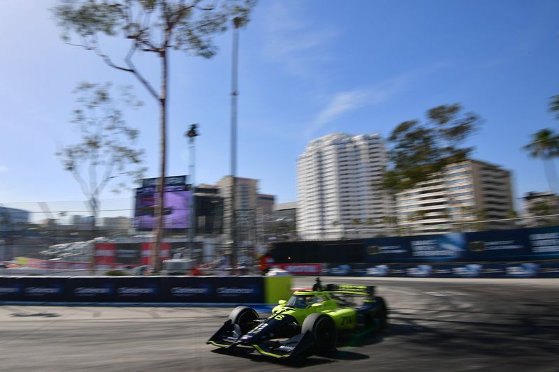Apr 18, 2026; Long Beach, California, USA; Andretti Global driver Will Power (26) during qualifying at Long Beach Street Circuit. Mandatory Credit: Gary A. Vasquez-Imagn Images