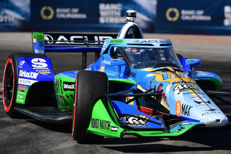 Apr 18, 2026; Long Beach, California, USA; Meyer Shank Racing driver Felix Rosenqvist (60) during qualifying at Long Beach Street Circuit. Mandatory Credit: Gary A. Vasquez-Imagn Images