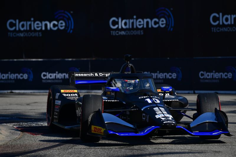 Apr 17, 2026; Long Beach, California, USA; Chip Ganassi Racing driver Alex Palou (10) during free practice at Long Beach Street Circuit.