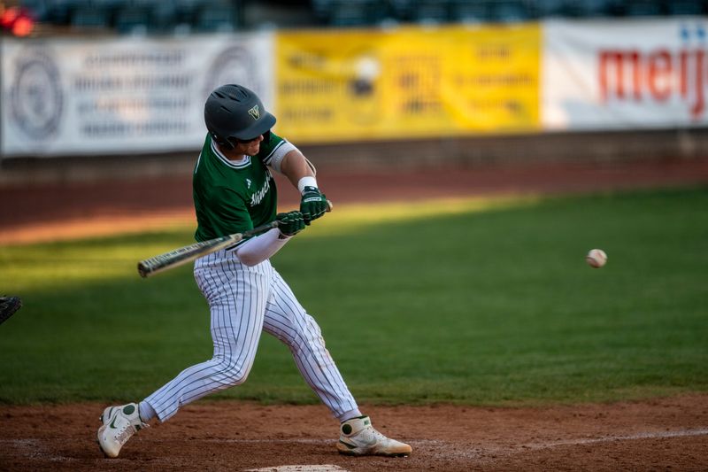 Vincennes Lincoln's Cooper Collins (6) hits as the Mater Dei Wildcats host the Vincennes Lincoln Alices at Bosse Field in Evansville, Ind., Tuesday, April 21, 2026.