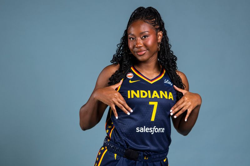 Indiana Fever forward Aliyah Boston (7) poses for a photo Wednesday, April 22, 2026, during media day at Gainbridge Fieldhouse in Indianapolis.