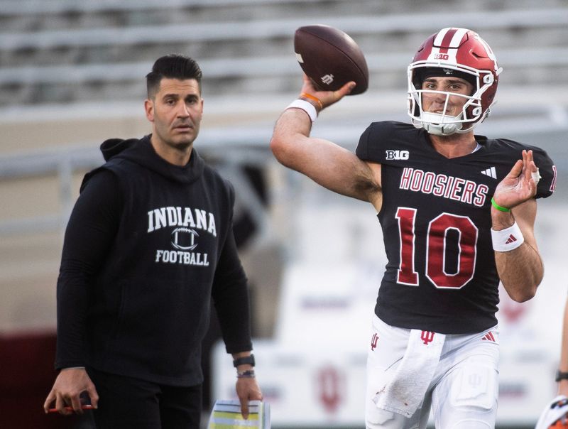 Indiana's Josh Hoover (10) during the Indiana football spring game at Memorial Stadium on Thursday, April 23, 2026.