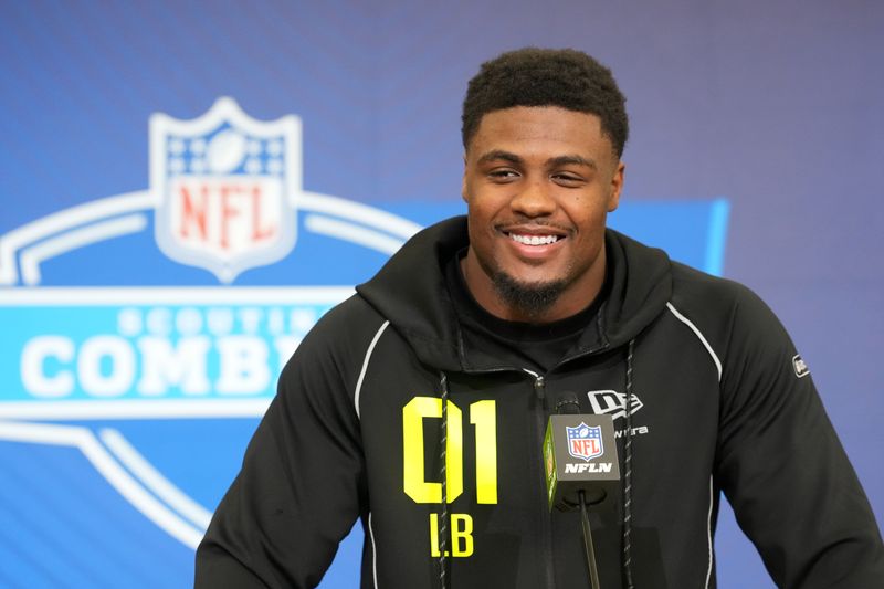 Georgia linebacker CJ Allen speaks during the NFL Scouting Combine at the Indiana Convention Center.