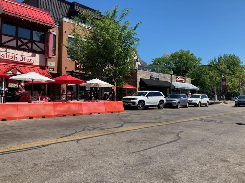 The area along East Kirkwood Avenue in Bloomington where people were injured during a shooting incident April 26, 2026.