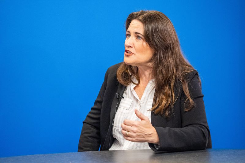 Sarah Janisse Brown, who is challenging U.S. Rep. Jefferson Shreve in the Republican primary for the 6th Congressional District, speaks with IndyStar on Monday, April 27, 2026, at the IndyStar office in Indianapolis.