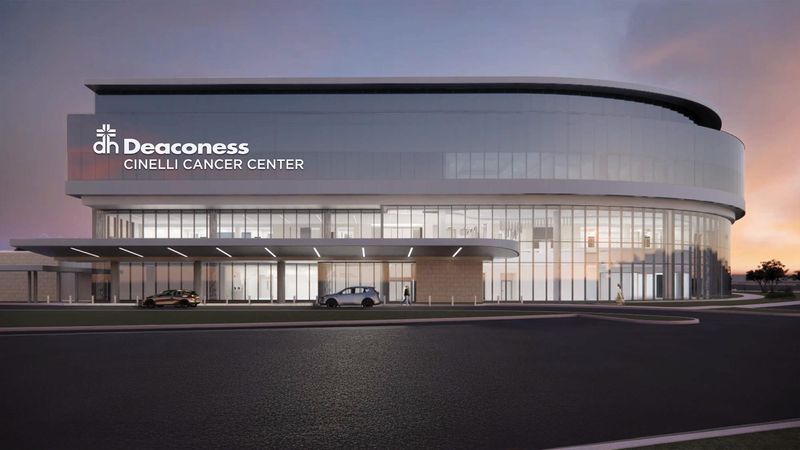 A rendering shows the potential look for Deaconess' Cinelli Cancer Center. The clinic is scheduled to open in 2028.