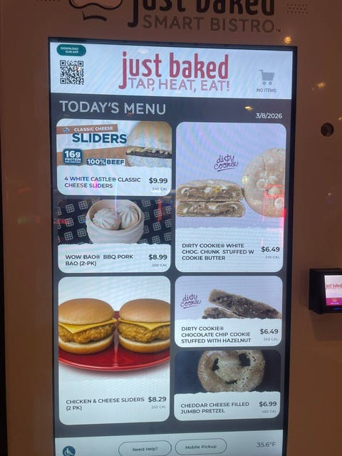 A Just Baked Smart Bistro kiosk at Harrah's Hoosier Park Racing & Casino in Anderson, Indiana, sells heated foods.