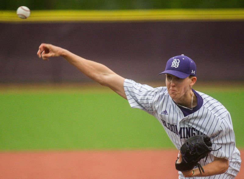 South's Xavier Hemingway (26) pitches during the Bloomington North versus Bloomington South boy's baseball game at Bloomington High School South on Tuesday, April 28, 2026.